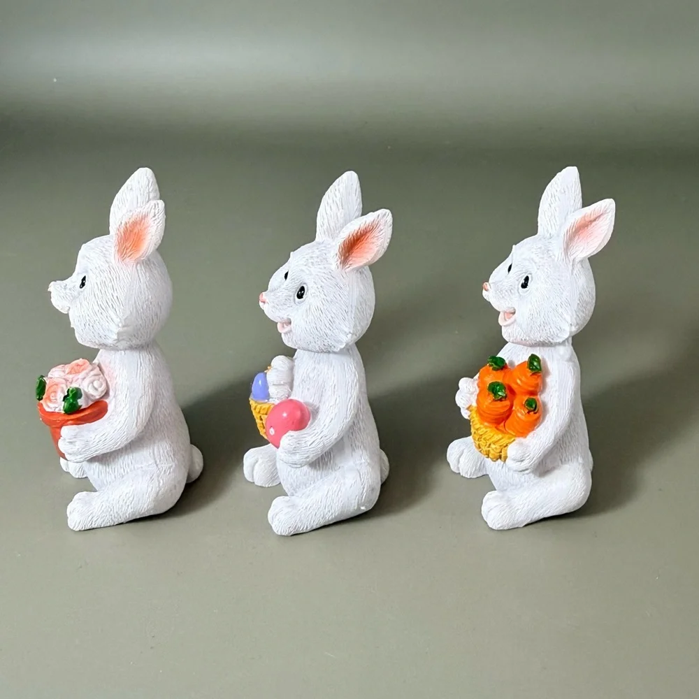 Three Easter Bunny resin figurines. NEW Miniature  Decor